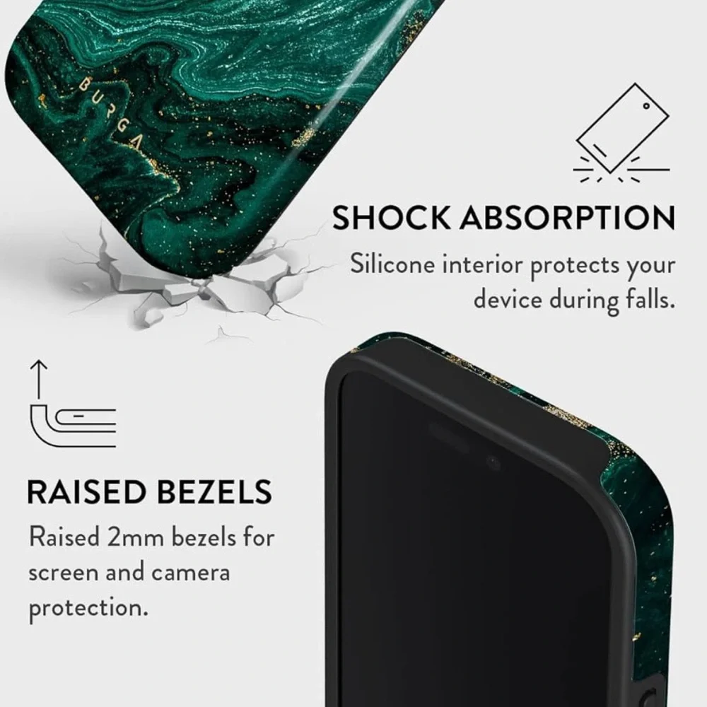 BURGA Emerald Pool Green and Gold Metallic Phone Case for iPhone 16 Pro Max 6.9